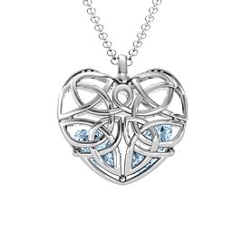 Celtic Trinity Knot Caged Heart Pendant in 925 Sterling Silver with Aquamarine and Emerald