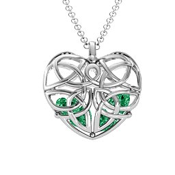 Celtic Trinity Knot Caged Heart Pendant in 925 Sterling Silver with Emerald and Aquamarine