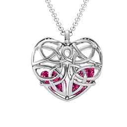Celtic Trinity Knot Caged Heart Pendant in 925 Sterling Silver with Ruby, Aquamarine, and Emerald