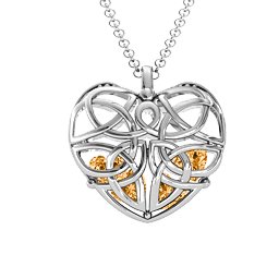 Celtic Trinity Knot Caged Heart Pendant in 925 Sterling Silver with Citrine, Aquamarine, and Emerald