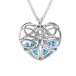 Celtic Trinity Knot Caged Heart Pendant in 925 Sterling Silver with Blue Topaz, Aquamarine, and Emerald