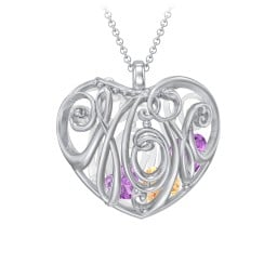 Graceful Mom Heart Cage Pendant With 2-8 Birthstones