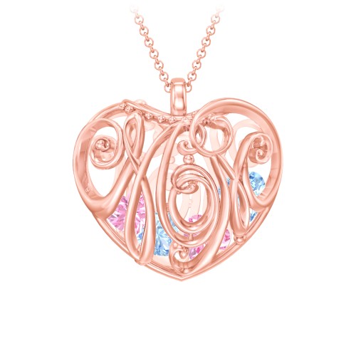 Graceful Mom Heart Cage Pendant With 2-8 Birthstones