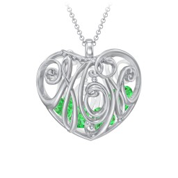 Graceful Mom Heart Cage Pendant With 2-8 Birthstones in 925 Sterling Silver with Emerald, Blue Sapphire, Blue Topaz, and Ruby