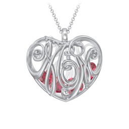Graceful Mom Heart Cage Pendant With 2-8 Birthstones in 925 Sterling Silver with Ruby, Emerald, Blue Sapphire, and Blue Topaz