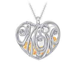Graceful Mom Heart Cage Pendant With 2-8 Birthstones in 925 Sterling Silver with Citrine, Emerald, Blue Sapphire, Blue Topaz, and Ruby