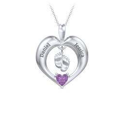 Precious Gift Baby Feet Charm Pendant in 925 Sterling Silver with Amethyst