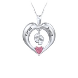 Precious Gift Baby Feet Charm Pendant in 925 Sterling Silver with Pink Tourmaline