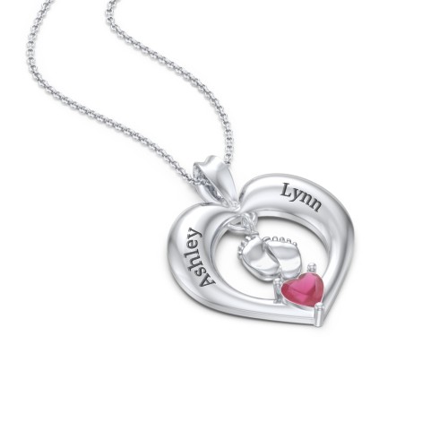 Precious Gift Baby Feet Charm Pendant – Sterling Silver with Ruby