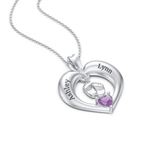Precious Gift Baby Feet Charm Pendant – Sterling Silver with Amethyst