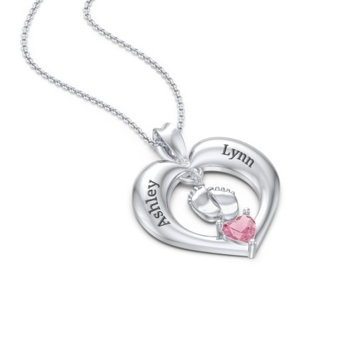 Precious Gift Baby Feet Charm Pendant – Sterling Silver with Pink Tourmaline