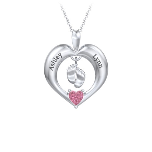 Precious Gift Baby Feet Charm Pendant – Sterling Silver with Pink Tourmaline
