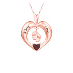 Precious Gift Baby Feet Charm Pendant in 10K Solid Rose Gold with Garnet