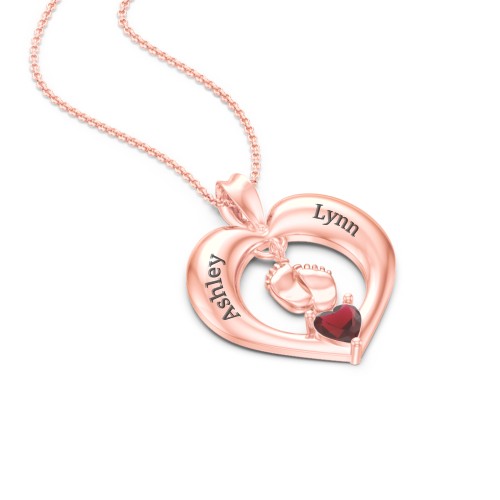 Precious Gift Baby Feet Charm Pendant – 10K Rose Gold with Garnet