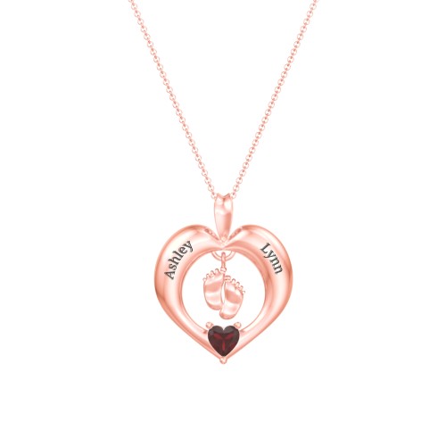 Precious Gift Baby Feet Charm Pendant – 10K Rose Gold with Garnet