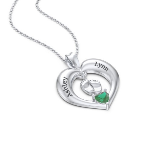 Precious Gift Baby Feet Charm Pendant – Sterling Silver with Emerald