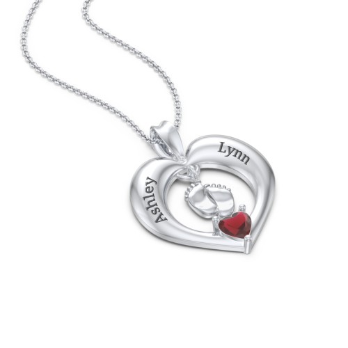 Precious Gift Baby Feet Charm Pendant – Sterling Silver with Garnet