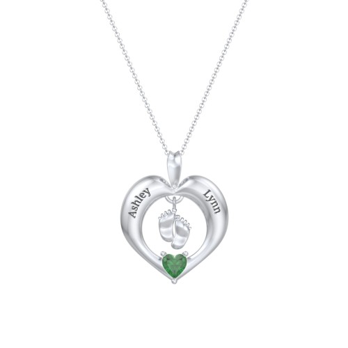 Precious Gift Baby Feet Charm Pendant – Sterling Silver with Emerald