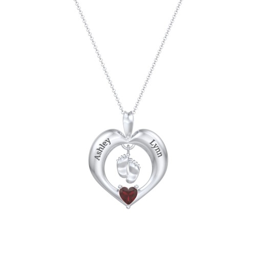 Precious Gift Baby Feet Charm Pendant – Sterling Silver with Garnet