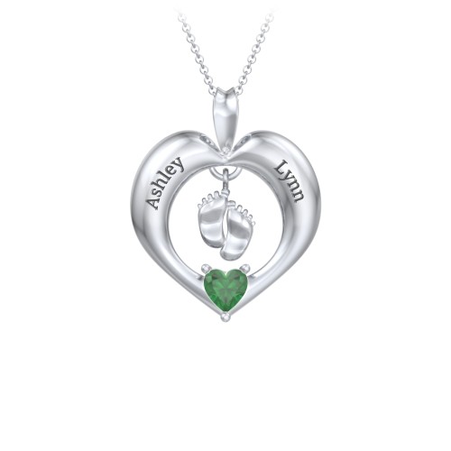 Precious Gift Baby Feet Charm Pendant – Sterling Silver with Emerald
