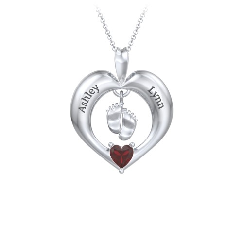 Precious Gift Baby Feet Charm Pendant – Sterling Silver with Garnet