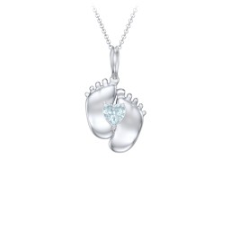 Engravable Baby Feet Birthstone Pendant in 925 Sterling Silver with Aquamarine