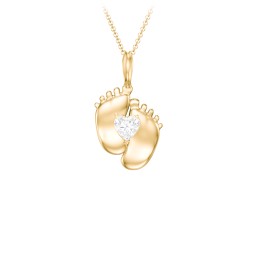 Engravable Baby Feet Birthstone Pendant in 10K Solid Yellow Gold with Diamond