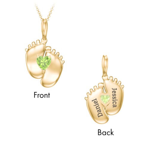 Engravable Baby Feet Birthstone Pendant
