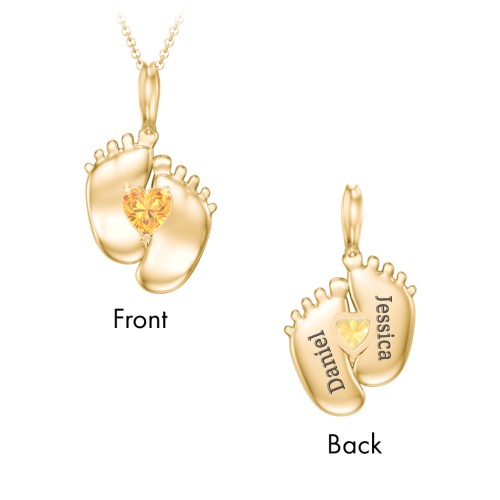 Engravable Baby Feet Birthstone Pendant