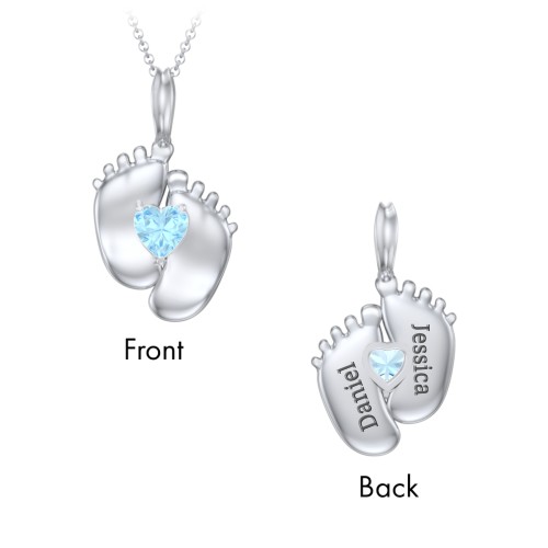 Engravable Baby Feet Birthstone Pendant