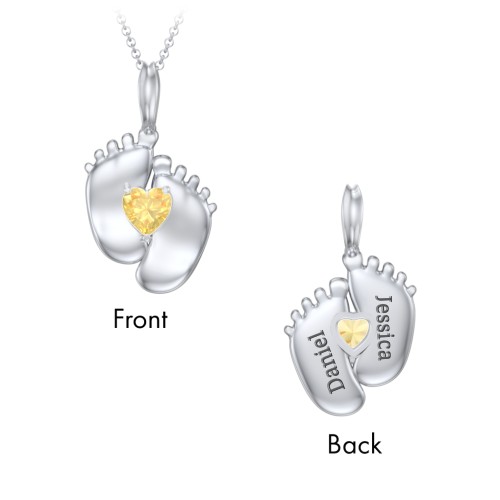 Engravable Baby Feet Birthstone Pendant