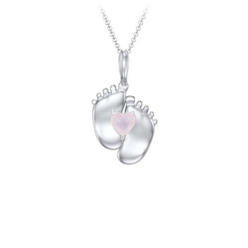 Engravable Baby Feet Birthstone Pendant – Sterling Silver with Opal