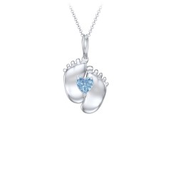Engravable Baby Feet Birthstone Pendant – 10K Rose Gold with Blue Topaz