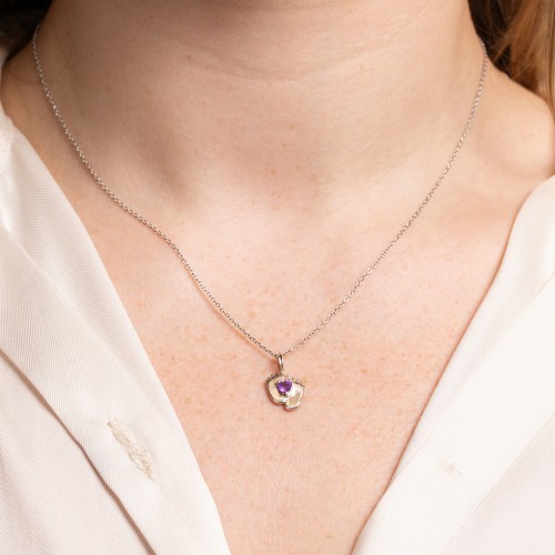 Engravable Baby Feet Birthstone Pendant – 10K Rose Gold with Blue Topaz