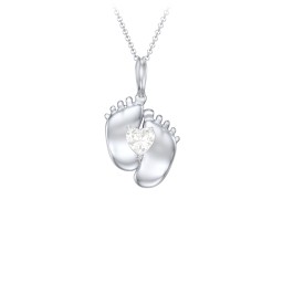 Engravable Baby Feet Birthstone Pendant in 925 Sterling Silver with Cubic Zirconia