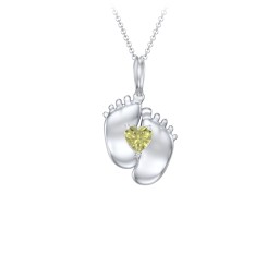 Engravable Baby Feet Birthstone Pendant in 925 Sterling Silver with Peridot