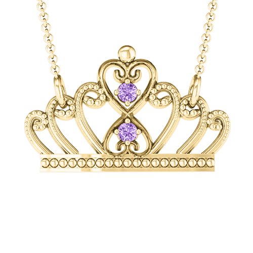 Charming Crown Necklace – 10K Yellow Gold with Amethyst