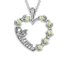 Mum's Heart of Love Pendant in 925 Sterling Silver with Peridot