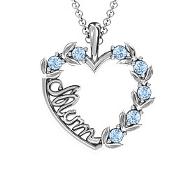 Mum's Heart of Love Pendant in 925 Sterling Silver with Aquamarine
