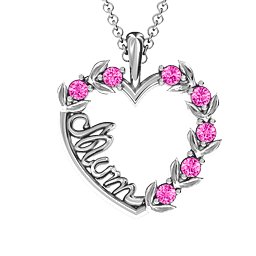 Mum's Heart of Love Pendant in 925 Sterling Silver with Pink Tourmaline
