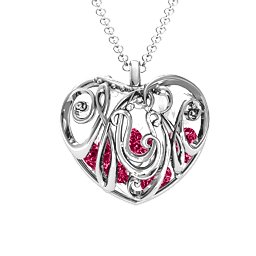 Graceful Mum Heart Cage Pendant With 2-8 Birthstones
