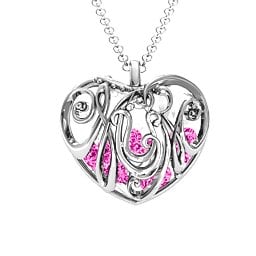 Graceful Mum Heart Cage Pendant With 2-8 Birthstones