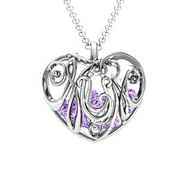 Graceful Mum Heart Cage Pendant With 2-8 Birthstones