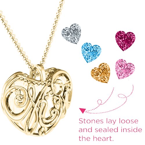 Graceful Mum Heart Cage Pendant With 2-8 Birthstones – 10K Yellow Gold with Citrine, Pink Tourmaline, Blue Topaz, Ruby, and Cubic Zirconia