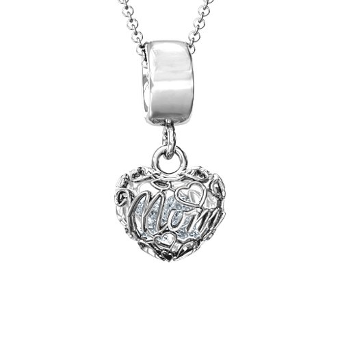 Engravable Mom Heart Cage Pendant with 2-4 Gemstones