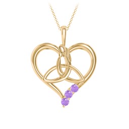 Eternal Love Celtic Trinity Knot Pendant with 1-3 Stones in 10K Solid Yellow Gold with Amethyst