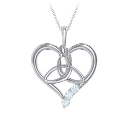Eternal Love Celtic Trinity Knot Pendant with 1-3 Stones in 925 Sterling Silver with Aquamarine, Cubic Zirconia, and Ruby