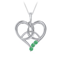 Eternal Love Celtic Trinity Knot Pendant with 1-3 Stones in 925 Sterling Silver with Emerald, Cubic Zirconia, and Ruby