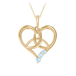 Eternal Love Celtic Trinity Knot Pendant with 1-3 Stones in 10K Solid Yellow Gold with Blue Topaz