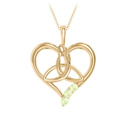 Eternal Love Celtic Trinity Knot Pendant with 1-3 Stones in 10K Solid Yellow Gold with Peridot